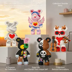 Multicolor Surprise Gift Teddy Bear 3D Puzzle Building Blocks Decoration, Home Office Bookshelf Decor, Party Living Room TV Stand Display
