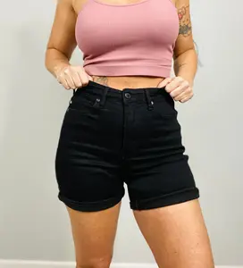 Judy Blue - "Sally" Black High-Waisted Tummy Control Cuffed Shorts judy bluejeans