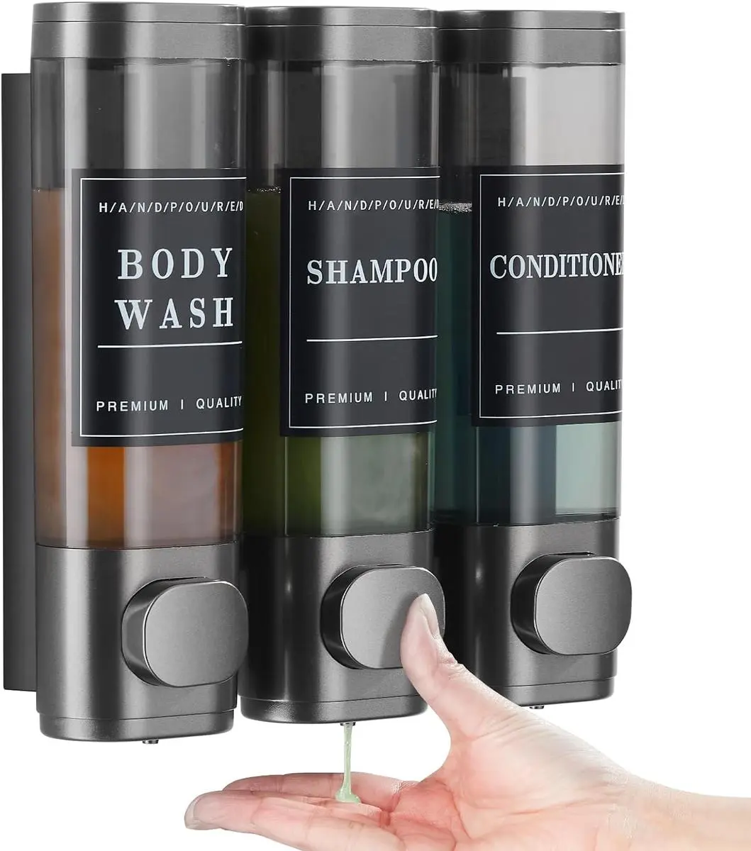 Shampoo and conditioner dispenser, shower soap dispenser, Reusable. transparent non-porous wall-mounted shampoo dispenser,  3-Chamber Soap Dispenser. luxurious wall-mounted shower dispenser,  body lotion, suitable for bathrooms, large capacity,Multi-Use