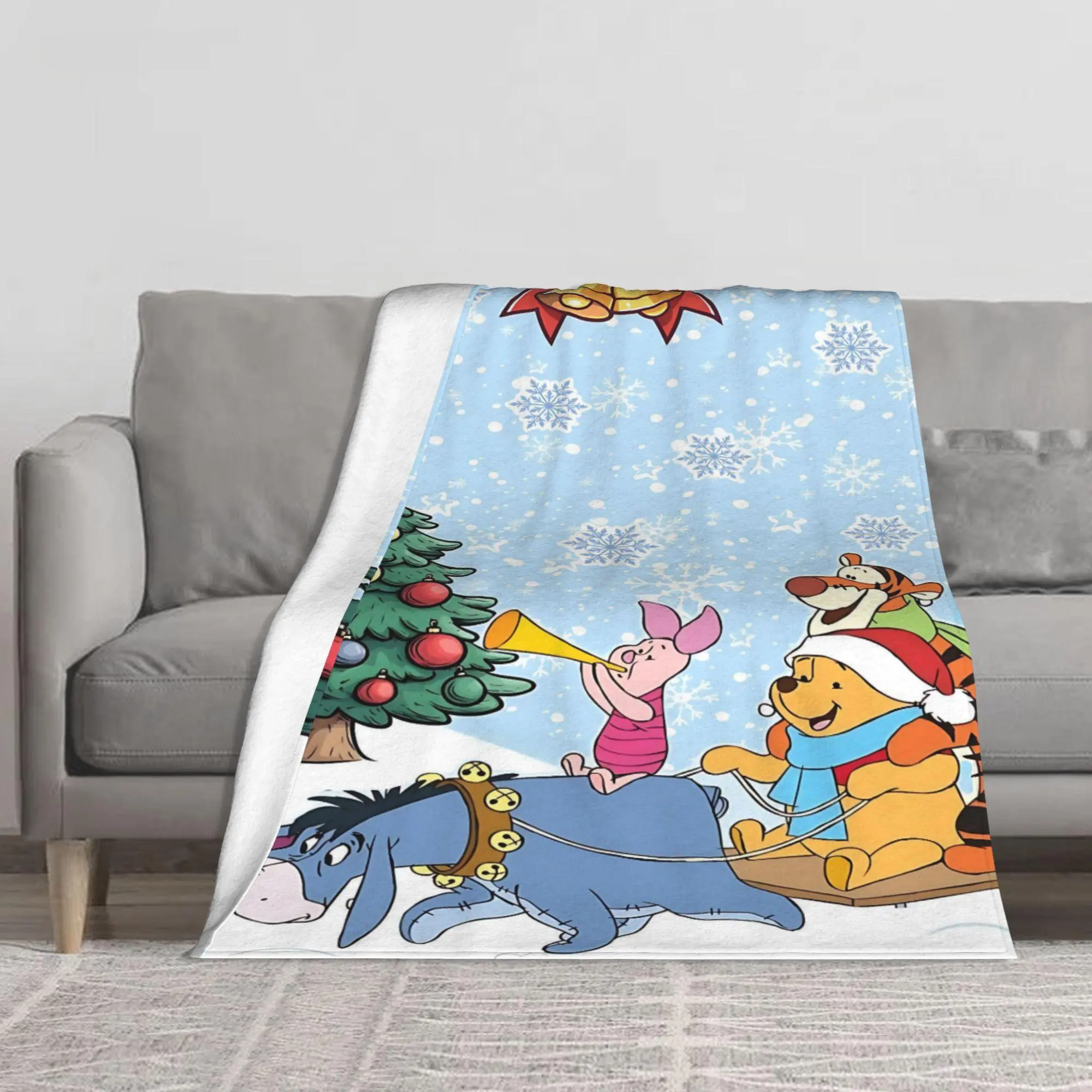 [SummerVibes] DISNEY CLASSIC Winnie the Pooh Christmas Fleece Blanket - Holiday Themed Soft Plush Throw with Tigger, Piglet, Eeyore & Christmas Tree - Cozy Winter Blanket for Kids & Adults, Perfect Gift for Christmas or Birthday