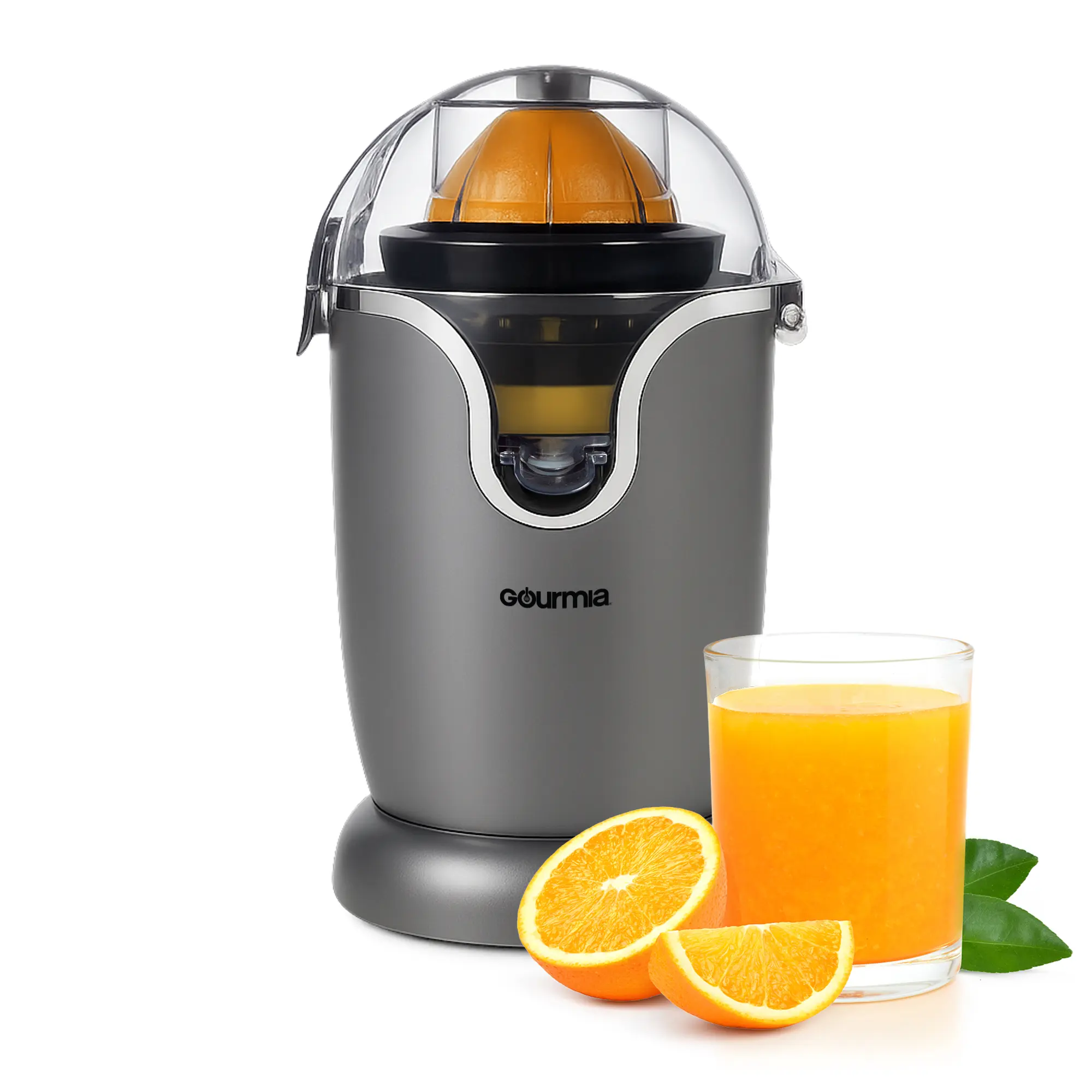 Gourmia Automatic Electric Citrus Juicer - 60W Motor, 1-Touch Operation, Universal Cone, Anti-Drip Spout, Dishwasher-Safe Accessories, Compact