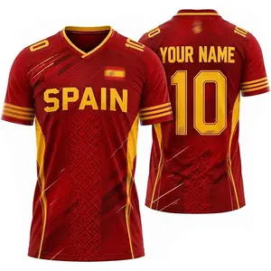 [Custom Name] Spain Soccer Fan Jersey, Personalized Name Number Football Shirt, Red Gold Sports Apparel, Custom Supporter Jersey, Unisex Football Fan Tee, Gift For Spain Football Lovers