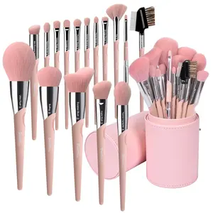 16Pcs ULTRA SOFT Labeled Best Makeup Brushes set with Travel Holder case face Contour Foundation brushes (Elegant+Pink Holder)