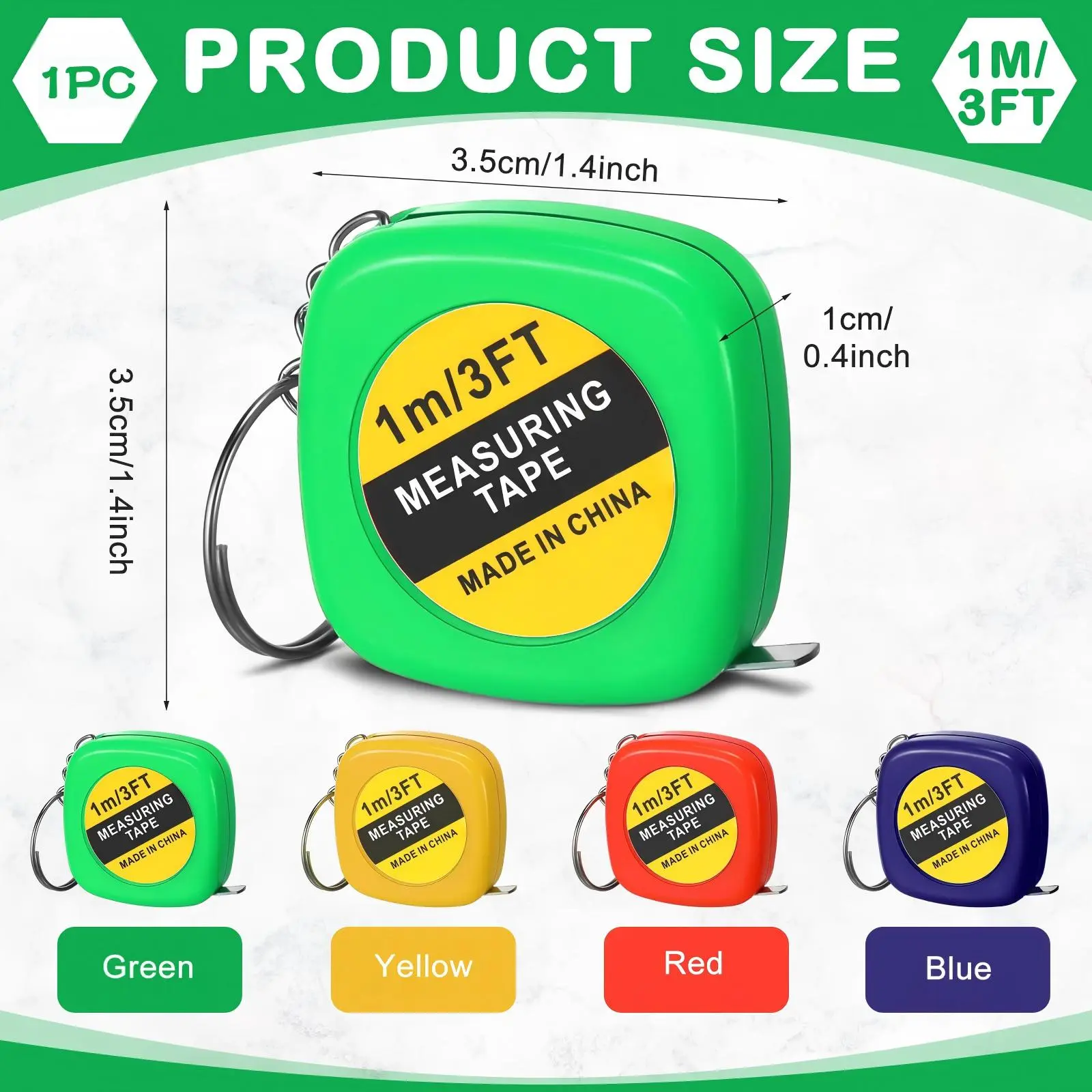 Random Color Mini Tape Measure Keychain – 1PC Portable 1M Measuring Tape with Key Ring, Compact Tool for Home, Office & Travel