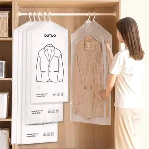 Hanging Vacuum Storage Bag, Space-Saving Vacuum Sealing Bag, Extra Thick Long Storage Bag, Suitable for Closet Storage, Suits, Dresses, Hanging Vacuum Storage Bag with Hook