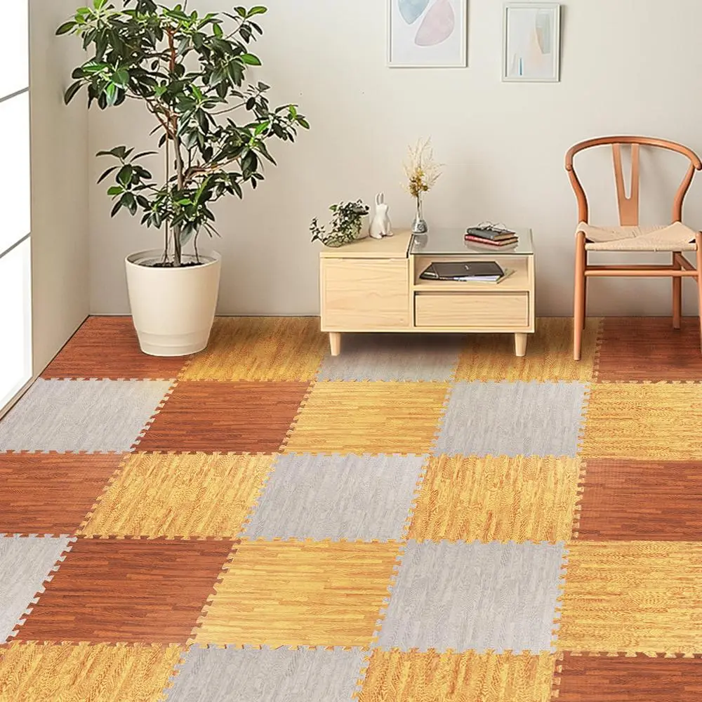 Interlocking Foam Floor Tiles, 24/42PCS Wood Grain EVA Mat Set,  Waterproof Protective Flooring for Home Gyms, Apartments & Yoga, Indoor, 24"X24", Apartment, Snap Together, Functional Decor, Modern, Large Area