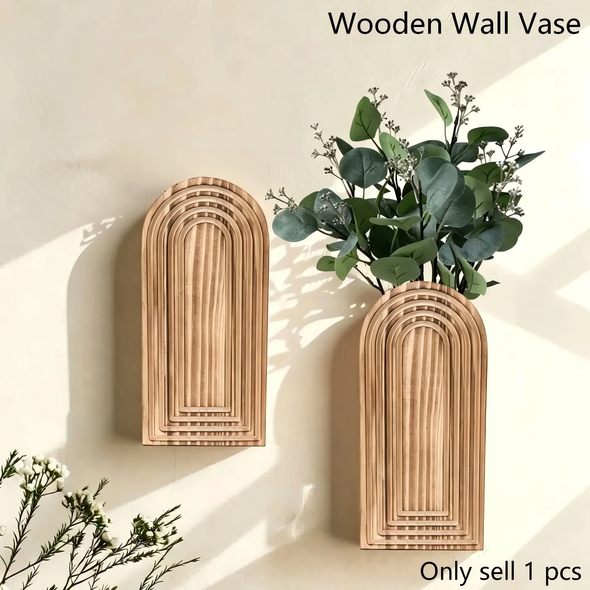 Wooden Arch Wall Vase, Boho Wall Mounted Planter for Dried Flowers, Solid Wood Hanging Vase, Decorative Flower Vessel, Flower Vases, Rustic Farmhouse Wall Decor for Bedroom Living Room, Nature