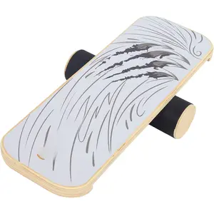 Board Trainer, Wooden Balancing Board with Workout Guide to Exercise and Build Core Stability, Wobble Board for Skateboard, Hockey, Snowboard & Surf