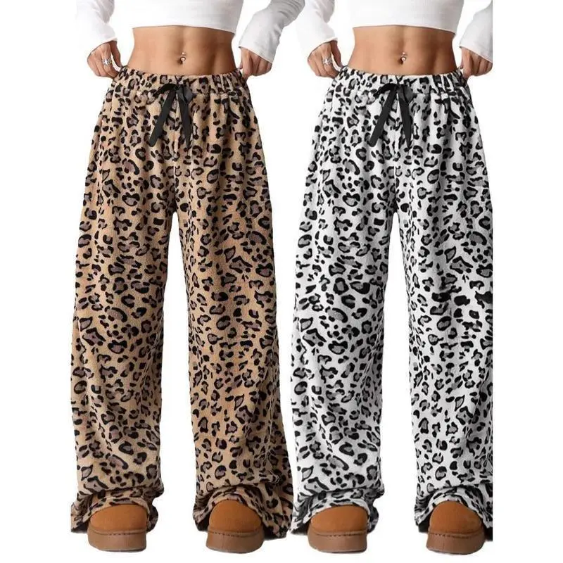 Women's Fuzzy Plush Pajama Pants, Wide Leg Lounge Bottoms with an Adjustable Drawstring, Cozy Casual Nightwear, Sizes S, M, L, Pyjamas
