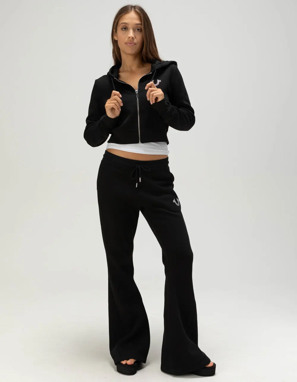 TRUE RELIGION Crystal Womens Mid Rise Flare Sweatpants