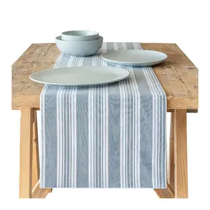 over&back Woven Striped Table Runner - Machine Washable