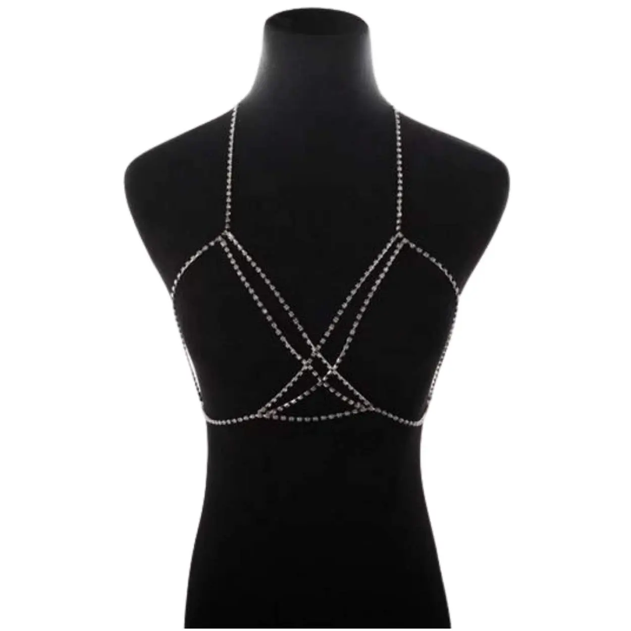 X Rhinestone Body Chain - Black Unisex Body Chain with Rhinestone Accents, Elegant Double Chain Design for Versatile Wear, Eco-Friendly Zinc Alloy, Nickel & Lead-Free