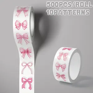 500PCS/Roll Pink Bow Aesthetic Sticker Roll, Cute Ribbon Bowknot Mini Art Stickers for Scrapbooking, Journal, Planner, Album, Gift Wrapping, Stationery Decoration & DIY Craft