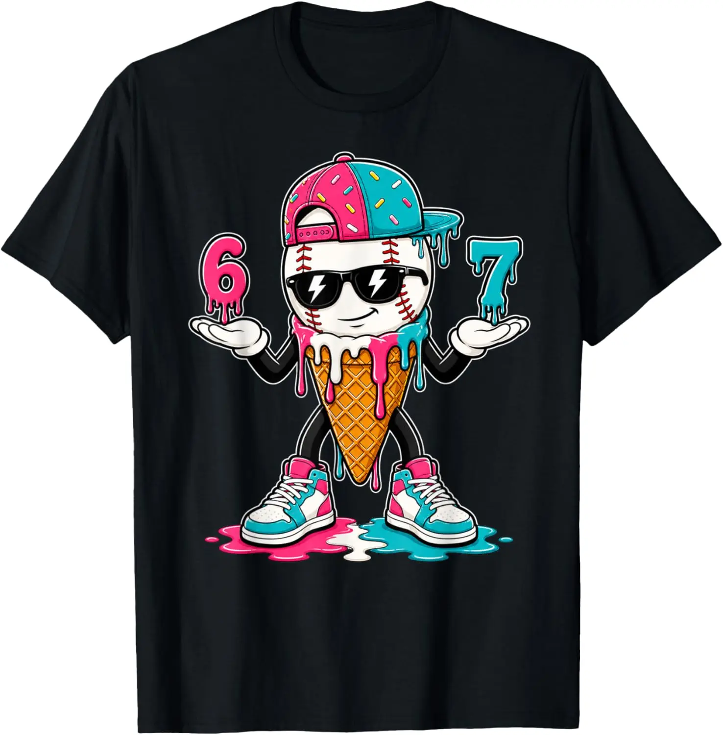 Baseball Drip 67 Boys 6 7 Baseball Ice Cream Drip Kids Boys T-Shirt - Cotton Fabric Men Woman Youth Boys Girl Kid T-shirt