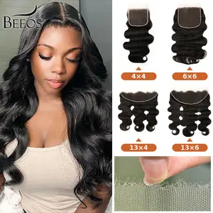 BEEOS SKINLIKE Real HD Lace Closure 2x6 4x4 5x5 6x6 13x4 13x6 Body Wave Straight Melt Skin Hair Lace Frontal Invisible HD Lace Pre-Plucked Hairline Human Hair Closure for Woman