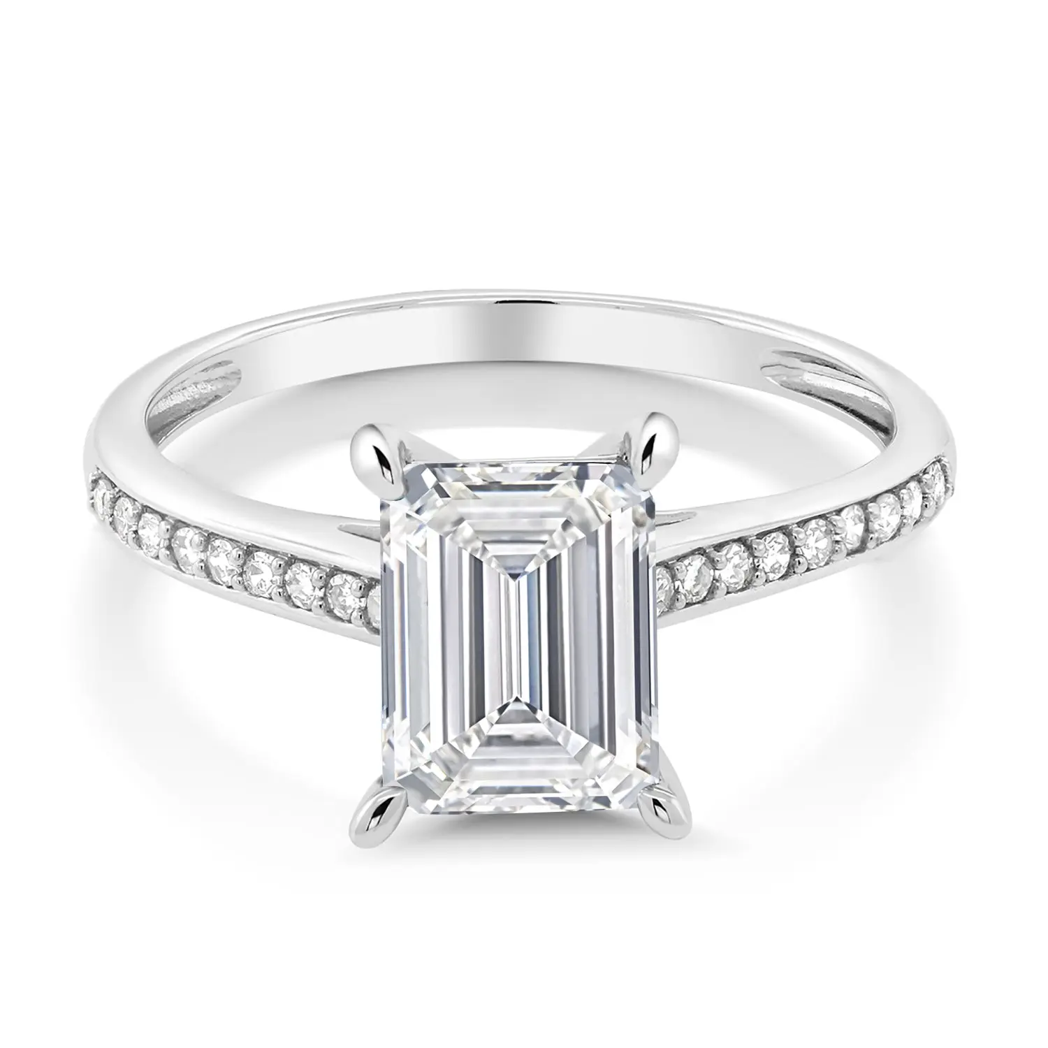 10K White Gold IGI Certified Lab Grown Diamond Engagement Ring For Women | 2.18 Cttw | Center Emerald Cut Diamond 2 Ct | D-E Color | VS1-VS2 Clarity