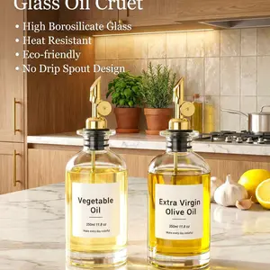 500ML Glass Oil Dispenser Bottle, Fine Skin Anti-Leak Oil Pot, Condiment Storage Bottle, Vinegar Bottle, Kitchen Tools with Random Labels