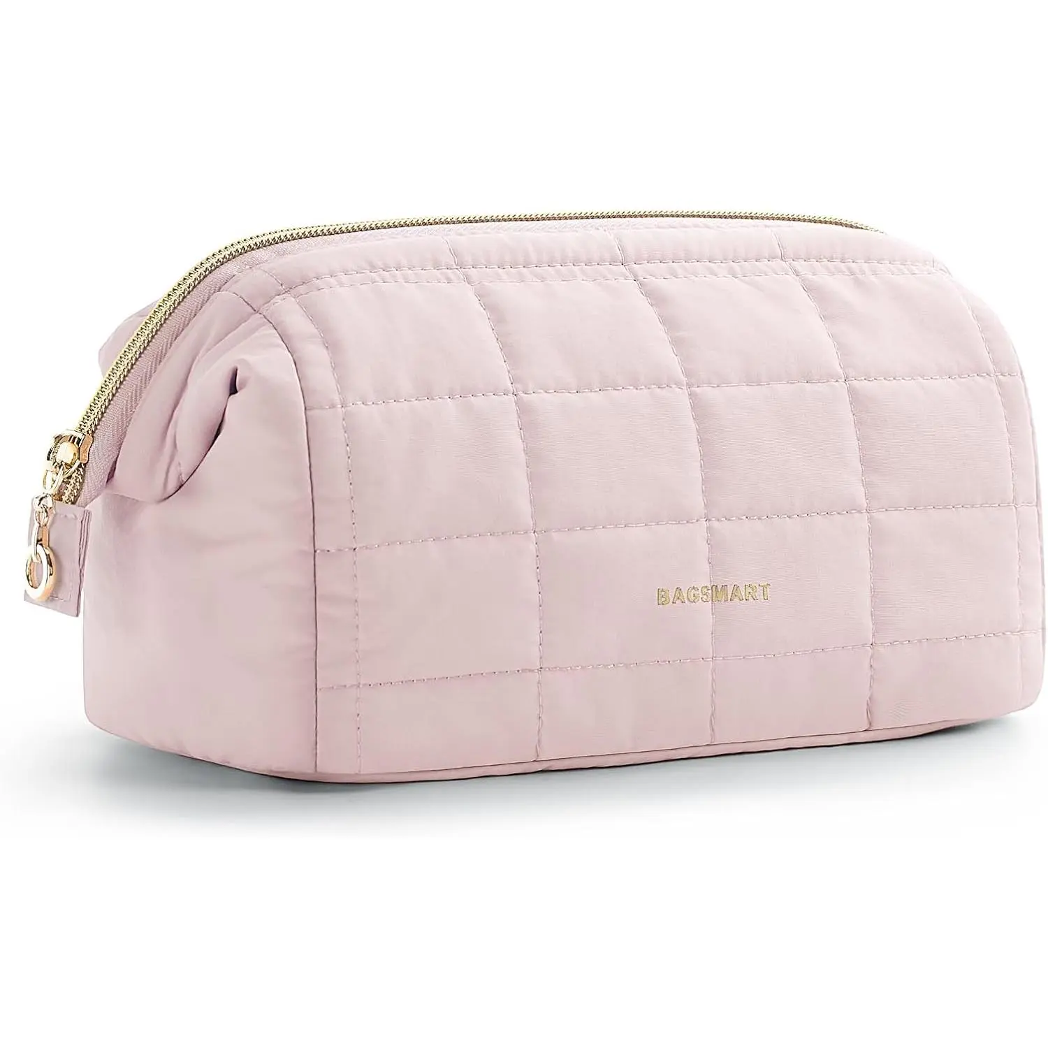 BAGSMART Makeup Bag Travel Toiletry Bag, Puffy Padded Make Up Bags for Women Makeup Organizer Case, Wide-open Pouch Purse Travel Essentials Toiletries Accessories Brushes, Pink