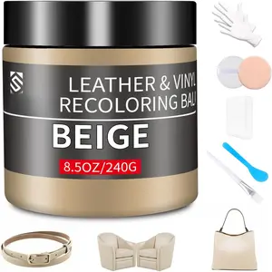 Leather Recoloring Balm,8.5oz Leather Color Restorer,Beige Leather Repair kit for Furniture and  Interior,Leather Couch Scratch Repair,Leather Dye  for Faded,Cracked and Damaged Leather