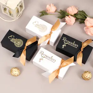 10pcs Eid Ramadan Ramadan MUBARAK Decorations Gift Wrapping Box Two Tone Ribbon Rectangular Box Exquisite Themed Gift Box