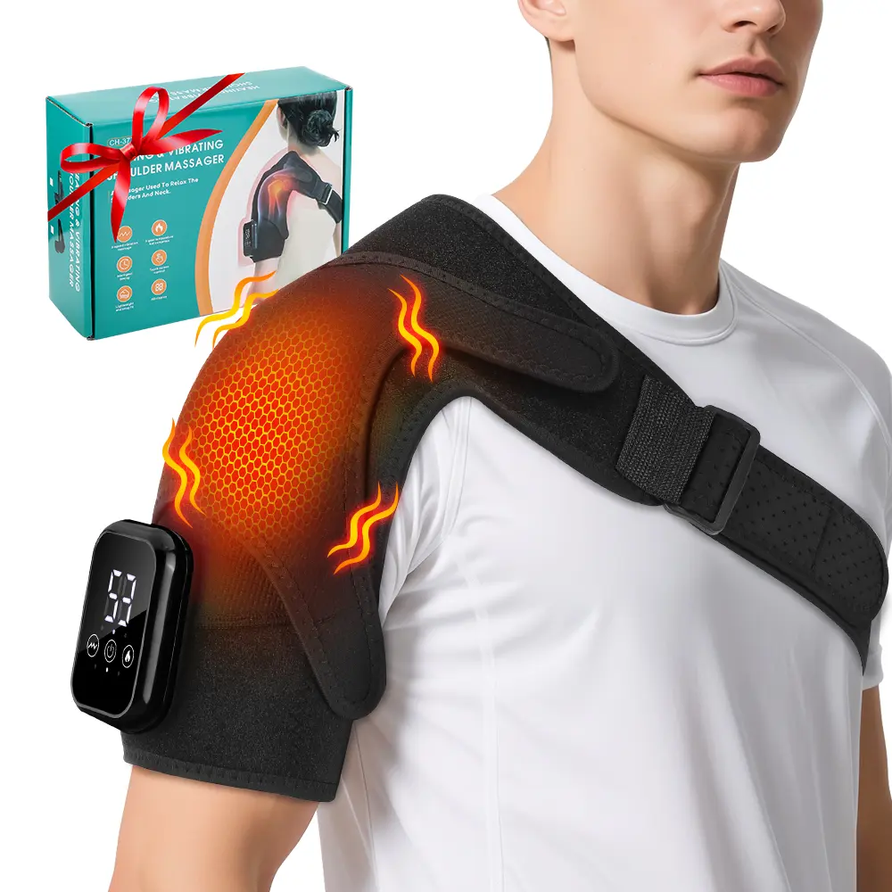 Shoulder Massager with Heat, Cordless Shoulder Heating Pad with Massage, Heated Shoulder Wrap Belt with 3 Vibration Modes & 3 Heat Levels & Timer, Christmas Gifts for Men Women