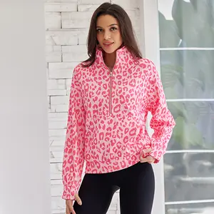 ATTRACO Women's Leopard Print Sweatshirt Half Zip Loose Pullover Sweater 2025 Autumn Fashion Clothing