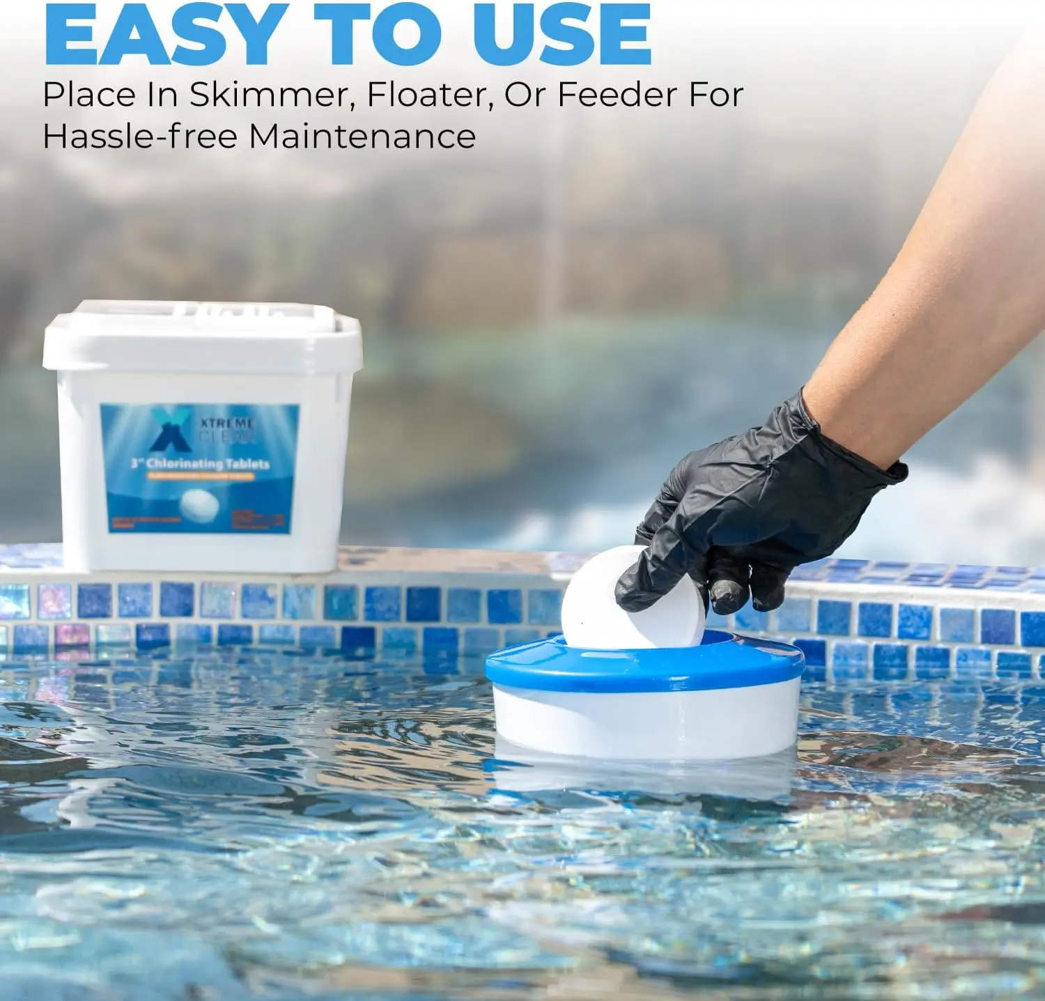 Xtremeclear 3" Swimming Pool Chlorine Tablets, 99% Pure Tri-Chlor, Pro-Grade Slow-Dissolving Long-Lasting Pool Sanitizer, 5 lbs Bucket
