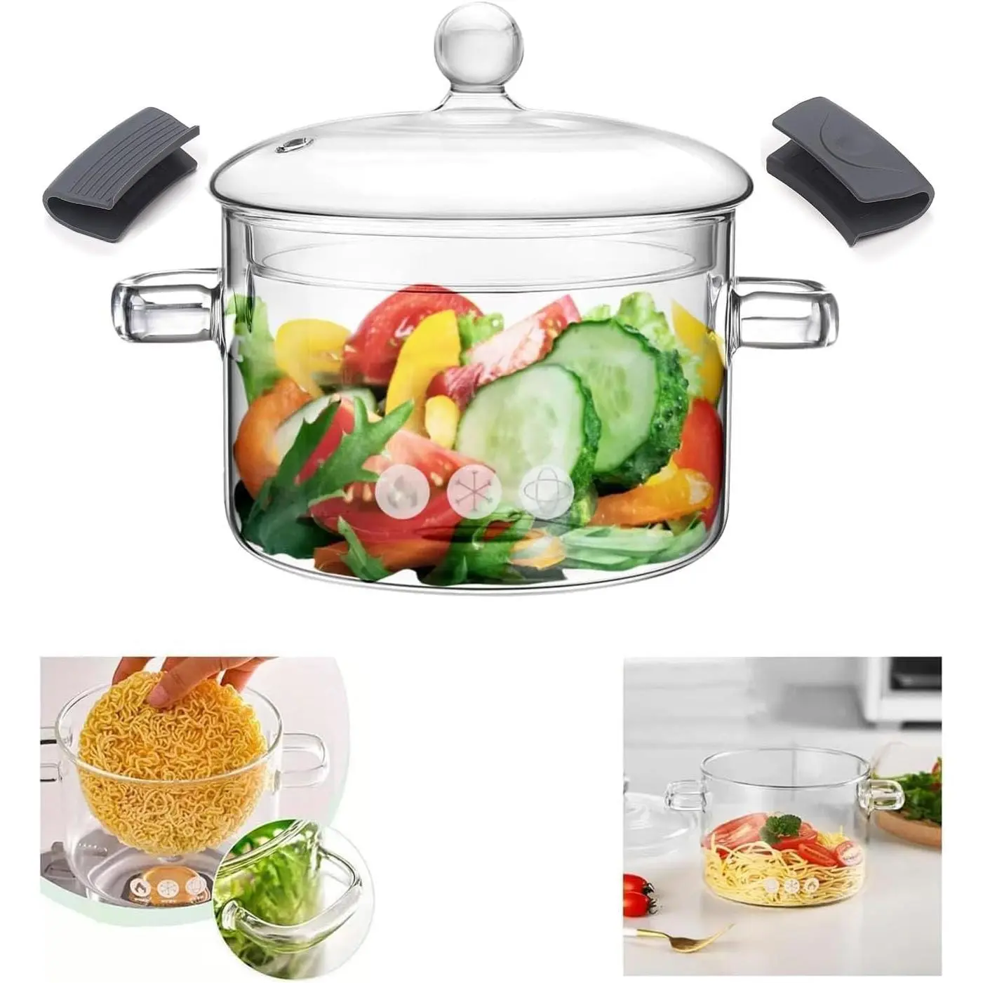1400ml Glass Saucepan with Lid, High Borosilicate Clear Cooking Pot with Handle, Stovetop Simmer Pot for Soup, Milk, Porridge, Home Kitchen Daily Use