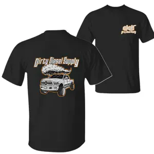 Dirty Diesel Supply Dodge 4th Gen Lifted Truck T-Shirt – Black Graphic Tee Featuring White Diesel Pickup Truck Rolling Coal Smoke Design, Perfect for Truck Enthusiasts & Car Guys