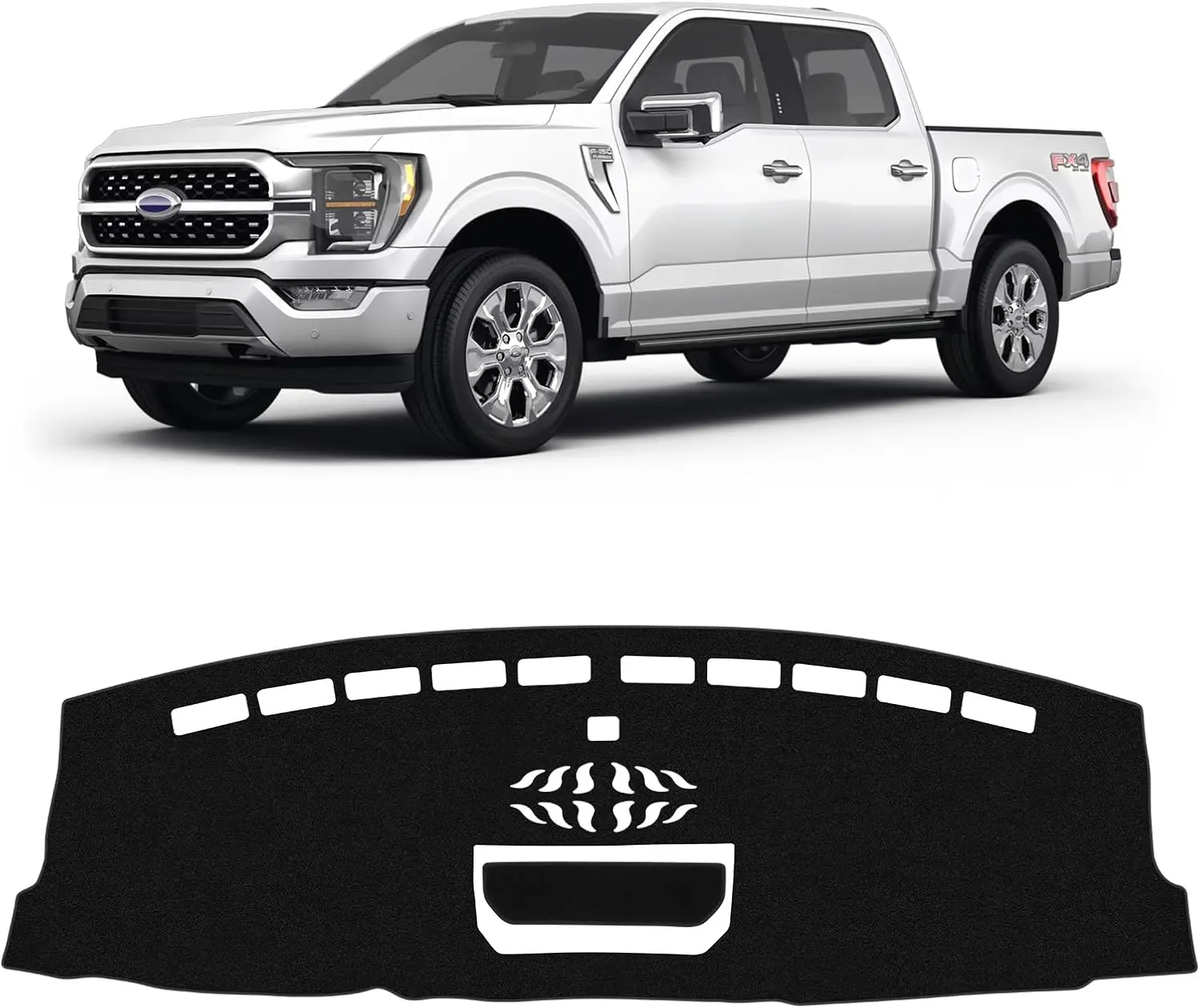 KUST Car Dashboard Cover Protector - Truck Accessories, Polyester Non-Slip Foldable Mat Car Accessory, No-Glare Double Tape Fix Dashboard Shield for Ford F150 F-150 2021-2025 (8-in Touch Screen Exclusive), Black