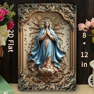 Virgin Mary Metal Tin Sign: Embossed Religious Art  Catholic Home Decor  Vintage Retro Plaque  Wall Art Prints  Gift For Catholics  Church Decoration8*12in