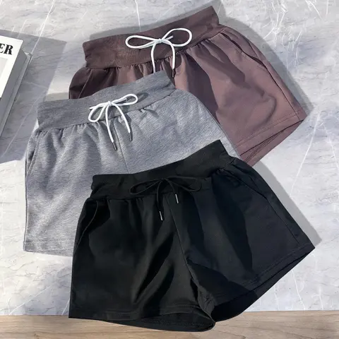 Women's Polyester Casual Athletic Shorts (Pack of 3) - Plain Solid Color, Drawstring Elastic Waistband, Comfortable Normal Type Active Bottoms, Womenswear Essential, Ideal for Yoga-Run
