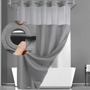 Easter gift-No Hook Shower Curtain with Snap in Liner Set Less Time Grey Waffle Shower Curtain for Bathroom 75" L x 78" W
