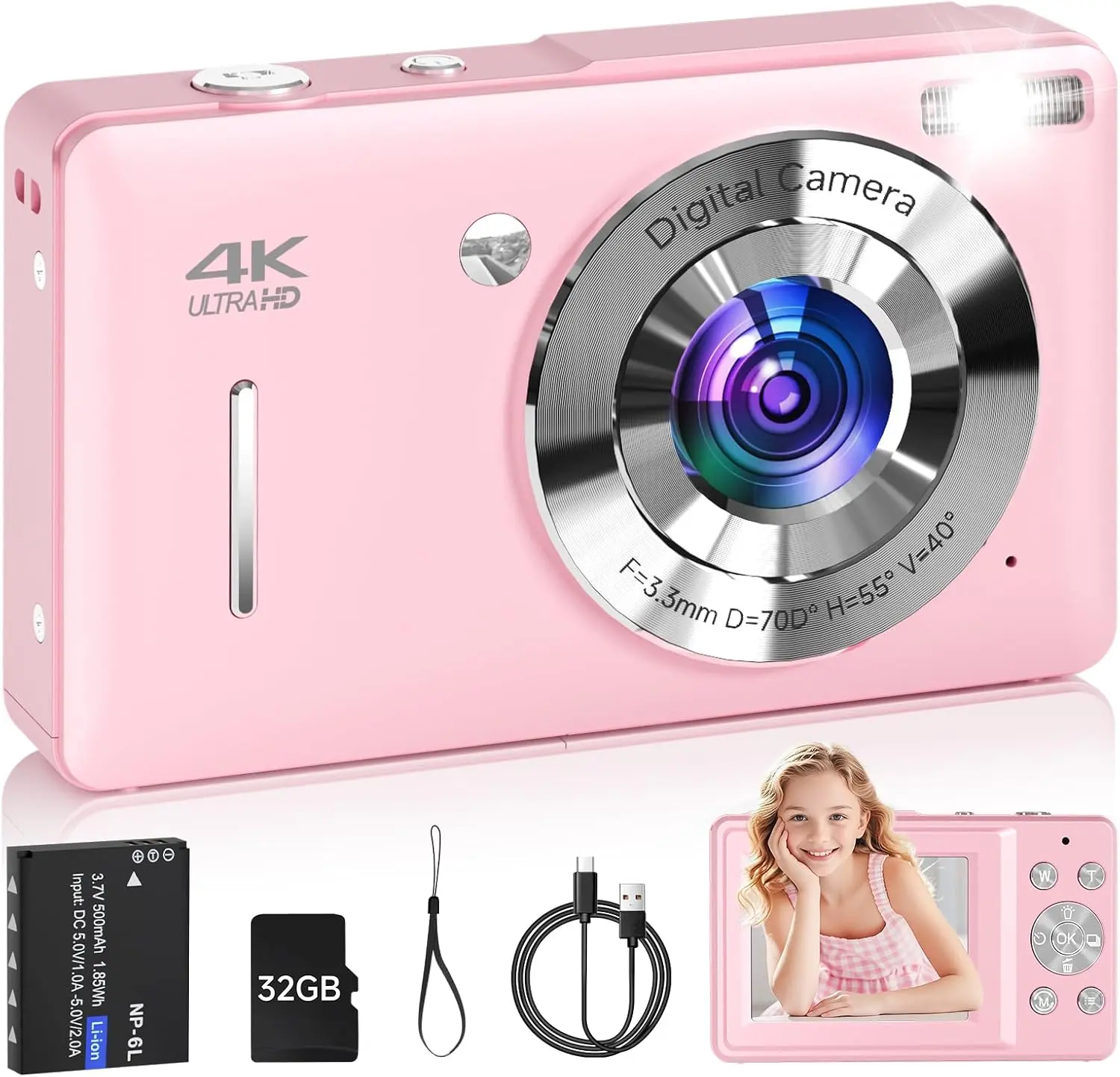 Y2K Aesthetic Vlogging Camera (Black/Blue/Green/Pink/Purple/White), 44MP Compact Digicam with Anti-Shake, High-Def Point & Shoot with 32GB Card for Teens Hd Digital Camera Vintage