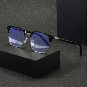 Men's Metal Square Frame Anti-Blue Light Glasses for Reading, Gaming and Computer Use Fashion Eyeglasses