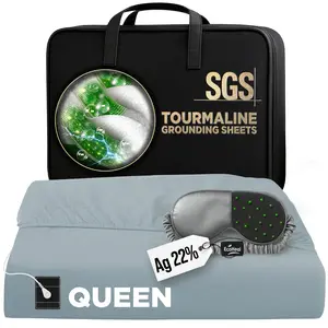 Luxury Tourmaline Grounding Sheets 20% Silver Fiber, 76% Tourmaline Cotton, 4% Silk, SGS Quality Certified Grounded Well Bed Sheet - Conductive Earth Fitted Sheet for Better Sleep, King, Queen