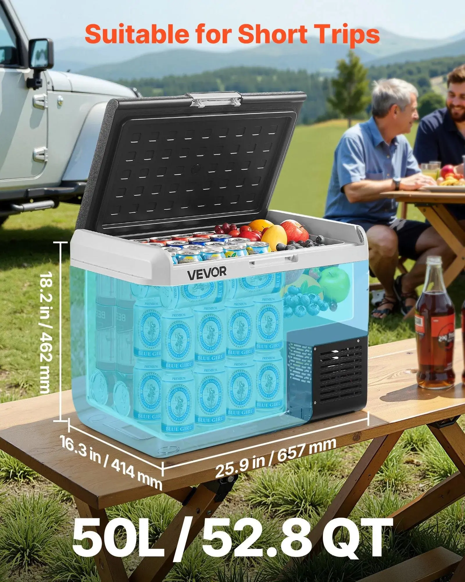 【summerfinds】VEVOR 12 Volt Car Refrigerator, 52.8QT/50L Car Fridge, Portable Electric Cooler with -4℉~68℉ Adjustable Temperature, 12/24V DC and 100- 240V AC Compressor Freezer for Outdoor, Camping, Travel, RV