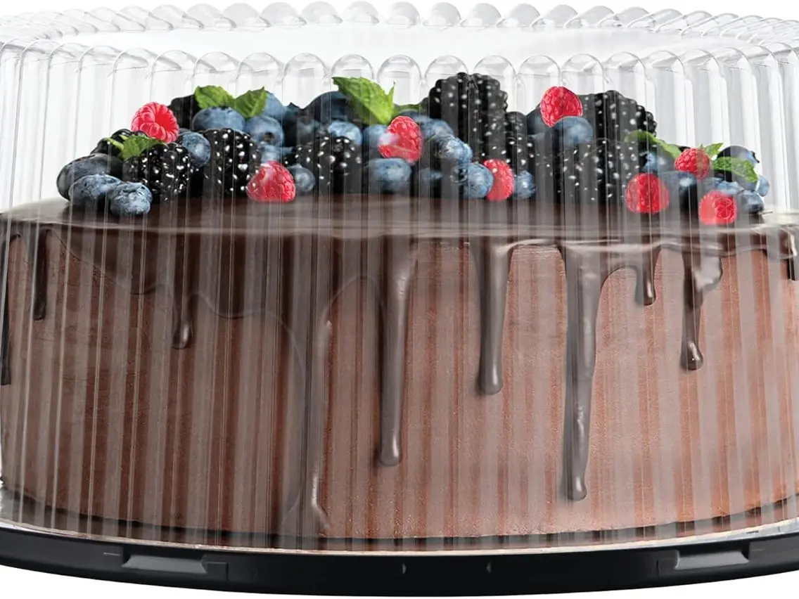 10 - 11" Plastic Disposable Cake Containers Carriers with Dome Lids and Cake Boards | 5 Round Cake Carriers for Transport | Clear Bundt Cake Boxes /...