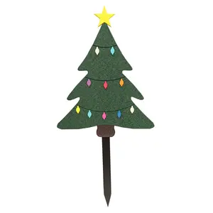 CHRISTMAS TREE with LIGHTS OUTDOOR DECOR - All Weather Holiday Garden Stake