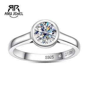 AnuJewel S925 1/2/3 CT Moissanite Ring Round Cut D Color VVS1 Anniversary Wedding Promise Mother's Day Gift for Women Classic Ring Jewelry