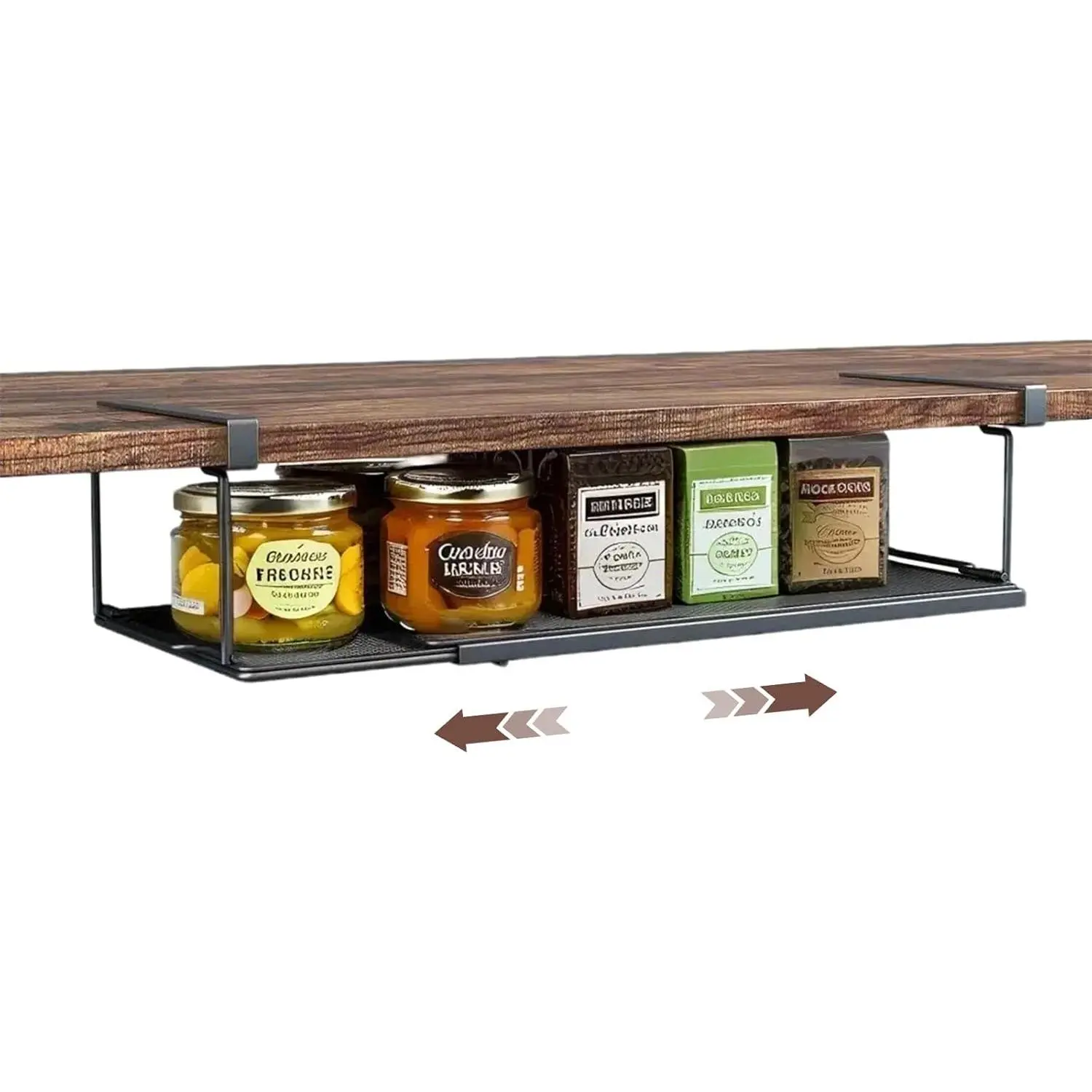 Expandable Under Cabinet Shelf, Adjustable Length Under Shelf Storage with Thick Clips 10lbs Capacity for Kitchen, Laundry, Shoe, Under Office Desk & Wardrobe Partition (Black, 5.11''H)