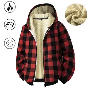 Men's Winter Heavyweight Fleece Hooded Jacket with Full-Zip & Fleece Lining Plaid Pattern for Warmth and Style plaid print zip Classic Menswear