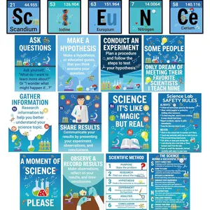 17 count Science Posters for Classroom Scientist Bulletin Board Set periodic table Poster Art Prints Classroom Decoration for Science Lab Elementary Middle High School Wall Art Teacher Supplies