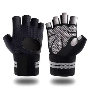 Unisex Workout Gloves with Wrist Wrap Support, Breathable Weight Lifting Gloves, Anti-slip Padded Palm Fingerless Exercise Glove for Powerlifting, Gym, Training, Fitness Accessories
