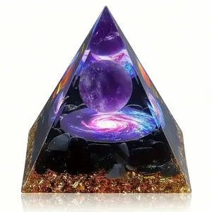 1pc Unique Crystals Pyramid Of Positive Energy, Amethyst Crystal Ball With Protective Crystal Energy Generator, For Stress Relief, Healing Meditation And Attracting Wealth, For Interior Decoration, Perfect Gift