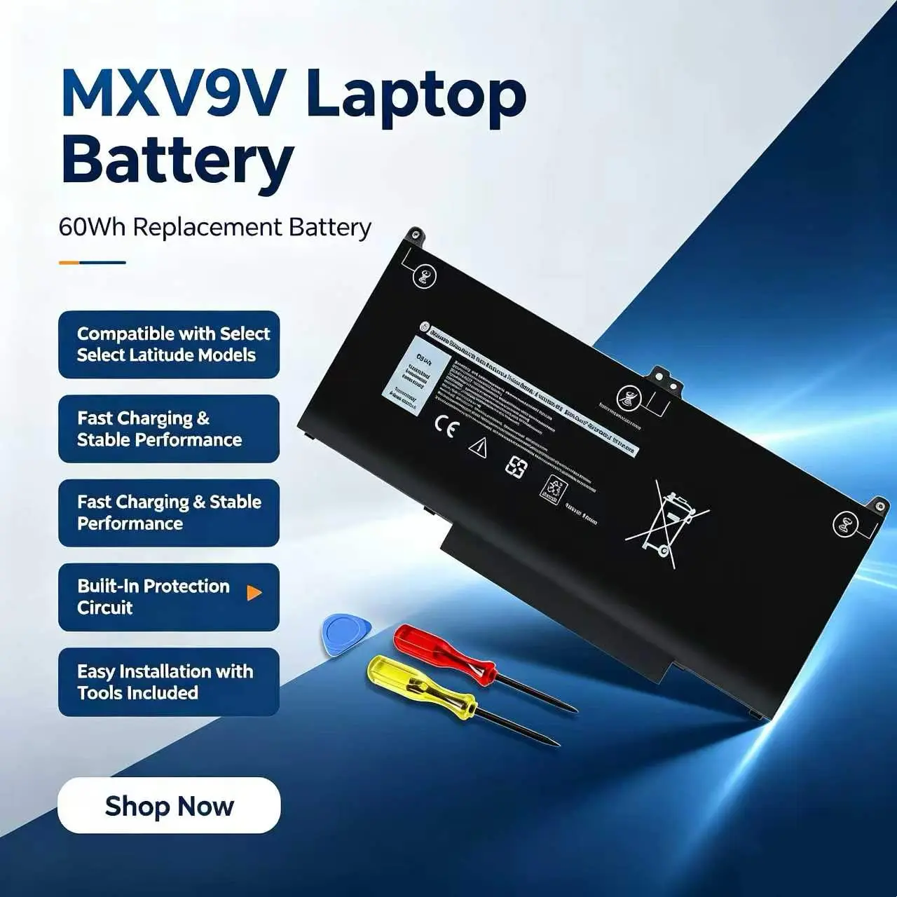MXV9V Laptop Battery Cell Phone 7.6V 60Wh Replacement Cell Phone Battery, Compatible with Dell Latitude 5300 5310 7300 7400 & Inspiron 7300 7306 2-in-1 Black Series, A-Grade Cells Multi Protection Laptop Battery for Business Travel Work