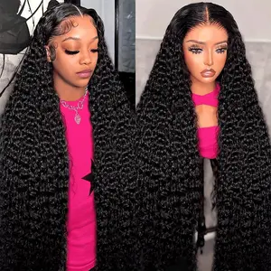 Subella 13x6 Full Lace Front Deep Wave Wig 220% Density Natural Black Color Human Hair HD Transparent Lace Pre Bleached Knots