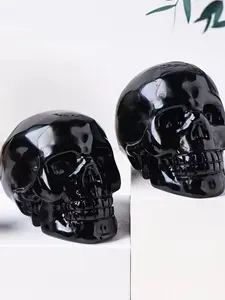 Hand Carved Healing Crystal Obsidian Skull Statue, Natural Material, Unique Design, Ideal Gift for Decorators and Collectors