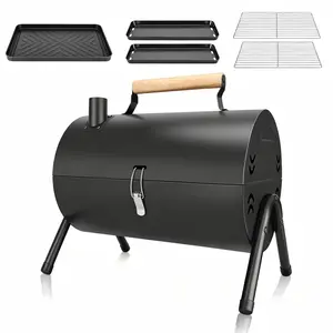 Portable 2-in-1 Charcoal Grill, Dual Use BBQ & Frying Grill, Stainless Steel Detachable Tabletop Smoker for Camping Backyard Tailgating Picnic Outdoor Cooking Foldable Double-Sided