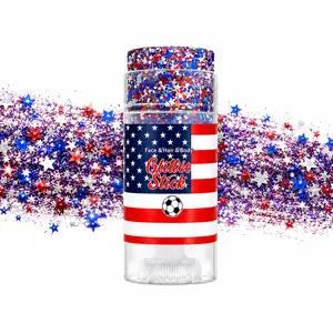 4th of July Patriotic Red White Blue Self-Adhesive Glitter Stick, Waterproof Long-Lasting Face Hair Body Shimmer Makeup for Independence Day Parades, Sports Game Day, Festivals & Holiday Gifting